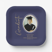 Navy Blue Gold Afstuderen Script Minimale foto Papieren Bordje (Voorkant)