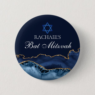 Navy Blue Gold Agaat Custom Bat Mitzvah Party Ronde Button 5,7 Cm