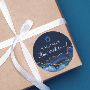 Navy Blue Gold Agaat Custom Bat Mitzvah Party Ronde Sticker