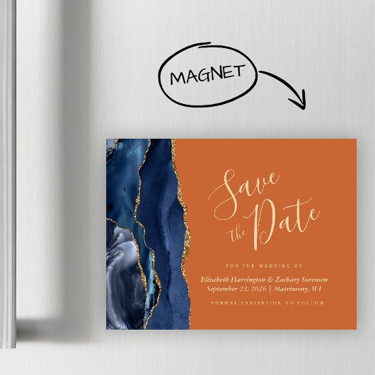 Navy Blue Gold Agaat Rust Magnetisch Save the Date