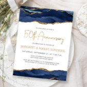 Navy Blue Gold Agate 50th Anniversary Invitation