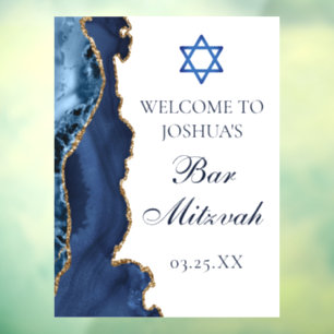 Navy Blue Gold Agate Bar Mitzvah Welkomstwoord Raamsticker