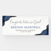 Navy Blue Gold Agate Felicitaties Afstuderen Spandoek (Horizontaal)