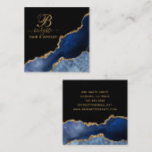 Navy Blue Gold Agate Geode Makeup Artist Monogram Vierkante Visitekaartje (Voorkant / Achterkant)