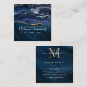 Navy Blue Gold Agate Geode Monogram Elegant Script Vierkante Visitekaartje (Voorkant / Achterkant)