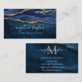 Navy Blue Gold Agate Geode Monogram Elegant Script Visitekaartje (Voorkant / Achterkant)