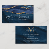 Navy Blue Gold Agate Geode Monogram Notioneel publ Visitekaartje (Voorkant / Achterkant)