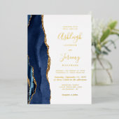 Navy Blue Gold Agate Modern Wedding Folie Uitnodiging (Staand Voorkant)