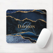 Navy Blue Gold Agate Monogram Elegant Muismat (Met muis)