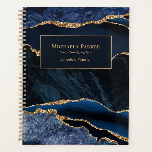 Navy Blue Gold Agate Professional Business Planner (Voorkant)