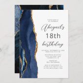 Navy Blue Gold Agate Script 18th Birthday Kaart (Voorkant / Achterkant)