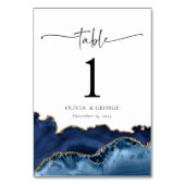 Navy Blue Gold Agate Wedding Table Number Kaarten (Achterkant)