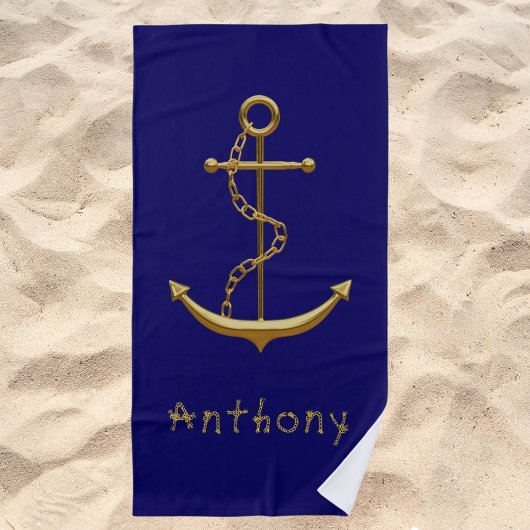 Navy blue gold anchor name strandlaken
