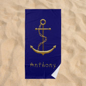 Navy blue gold anchor name strandlaken