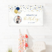 Navy Blue & Gold Balloon, eerste geboortedag foto- Spandoek (Insitu)