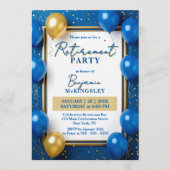Navy Blue Gold Balloons Confetti Retirement Party Kaart (Voorkant)