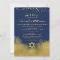 Navy Blue Gold Bar Mitzvah - uitnodiging