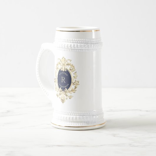 Navy Blue Gold Baroque Groomsman Bierpul (Voorkant links)