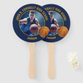 Navy Blue Gold Basketball Player Photo High School Handwaaier (Voorkant en achterkant)