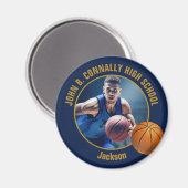 Navy Blue Gold Basketball Player Photo Magneet (Voorkant / Achterkant)