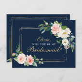 Navy Blue Gold Blush Bridesmaid proposal Kaart (Voorkant / Achterkant)