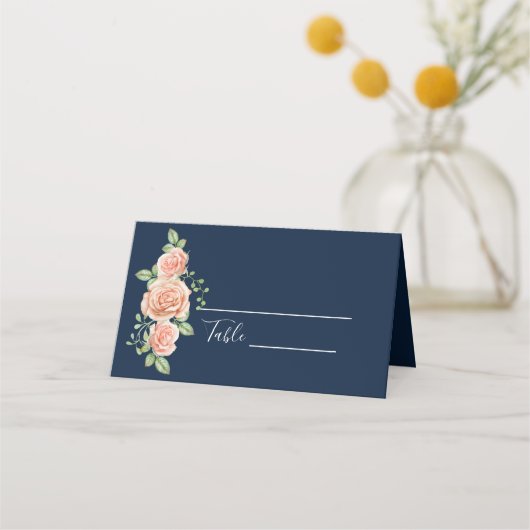 Navy Blue Gold Blush Floral bruiloft (Voorkant)