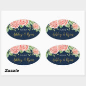 Navy Blue Gold Blush Floral Ovale Sticker (Vel)