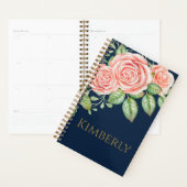 Navy Blue Gold Blush Floral Personalized Planner (Display)