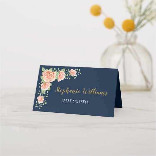 Navy Blue Gold Blush Floral Wedding (Voorkant)