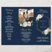 Navy Blue Gold Blush Folded Wedding Program Foto Flyer (Voorkant)