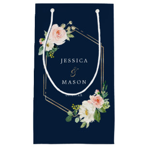 Navy Blue Gold Blush Hotel Trouwcadeau Tas Klein Cadeauzakje