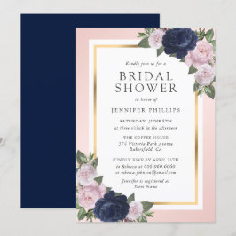 Navy Blue Gold Blush Roze Bloemen Vrijgezellenfees Kaart