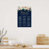 Navy Blue Gold Blush Wedding Seding Chart Sign Poster (Keuken)