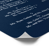 Navy Blue Gold Blush Wedding Seding Chart Sign Poster (Hoek)