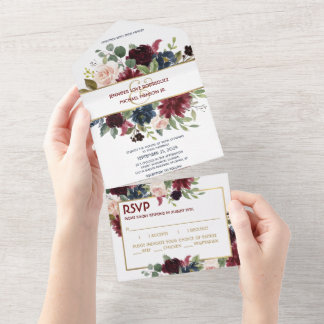 Navy Blue Gold Boho RSVP All in One Wedding Invite Uitnodiging