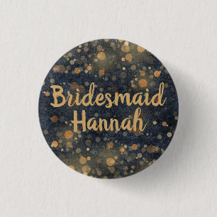 Navy Blue Gold Bokeh Script Bridesmaid Ronde Button 3,2 Cm