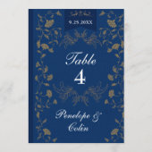 Navy Blue Gold Book Cover Wedding Table Number  Kaart (Achterkant)