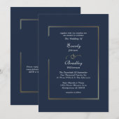 Navy Blue Gold Border Minimal Elegant Wedding Kaart (Voorkant / Achterkant)