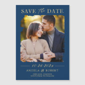Navy Blue Gold Brush Stroke Photo Save the Date (Voorkant)