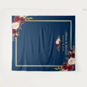 Navy Blue Gold Burgundy Floral Wedding Backdrop Wandkleed (Voorkant (horizontaal))