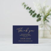 Navy Blue & Gold Business Logo Packaging Bedankt Visitekaartje (Staand voorkant)