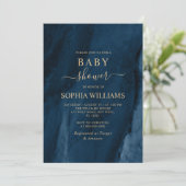 Navy Blue & Gold Calligraphy Baby shower Kaart (Staand voorkant)
