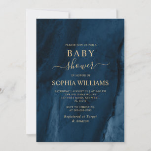 Navy Blue & Gold Calligraphy Baby shower Kaart