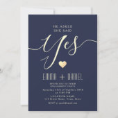 Navy Blue Gold Calligraphy Engagement Party Kaart (Voorkant)