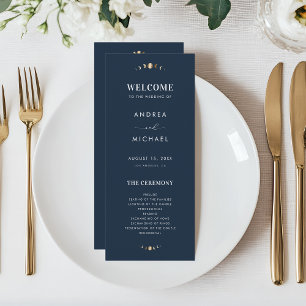 Navy Blue Gold Celestial Moon Cycle Mystic Wedding Programma