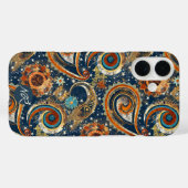 Navy Blue Gold Celestial Paisley Patroon Monogram Case-Mate iPhone Case (Achterkant (horizontaal))