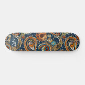 Navy Blue Gold Celestial Paisley Patroon Monogram Skateboard (Horizontaal)