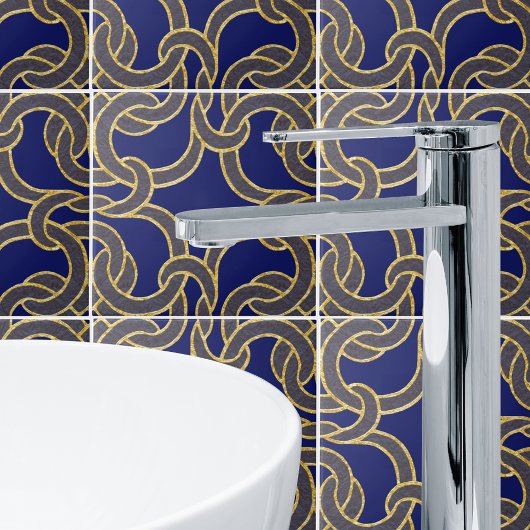 Navy Blue & Gold Celtic Knot Seamless Pattern Tile Tegeltje