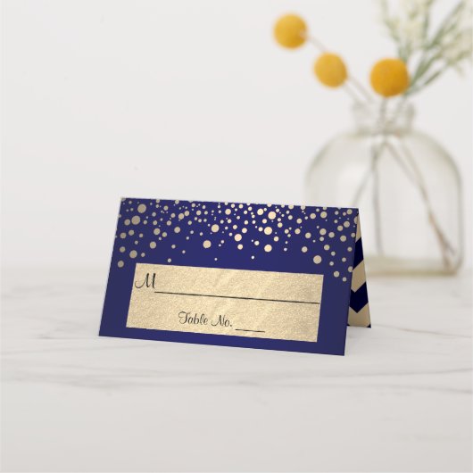 Navy Blue & Gold Chevron & Confetti Stippen - brui (Voorkant)