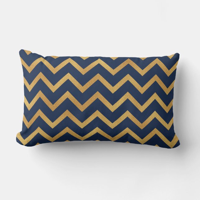 Navy Blue Gold Chevron Sierkussen Kussen (Voorkant)